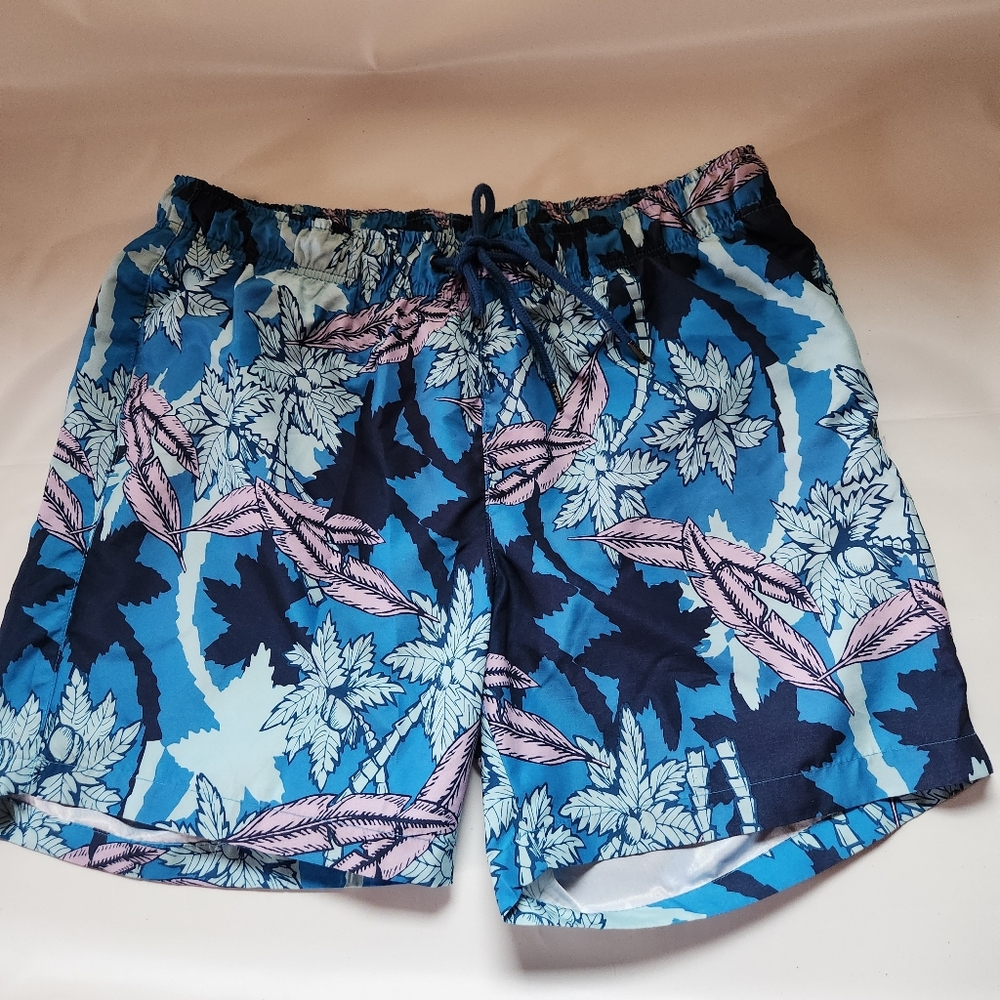 IKE By IKE Behar Men Swim Trunks Size L Blue Floral Print
